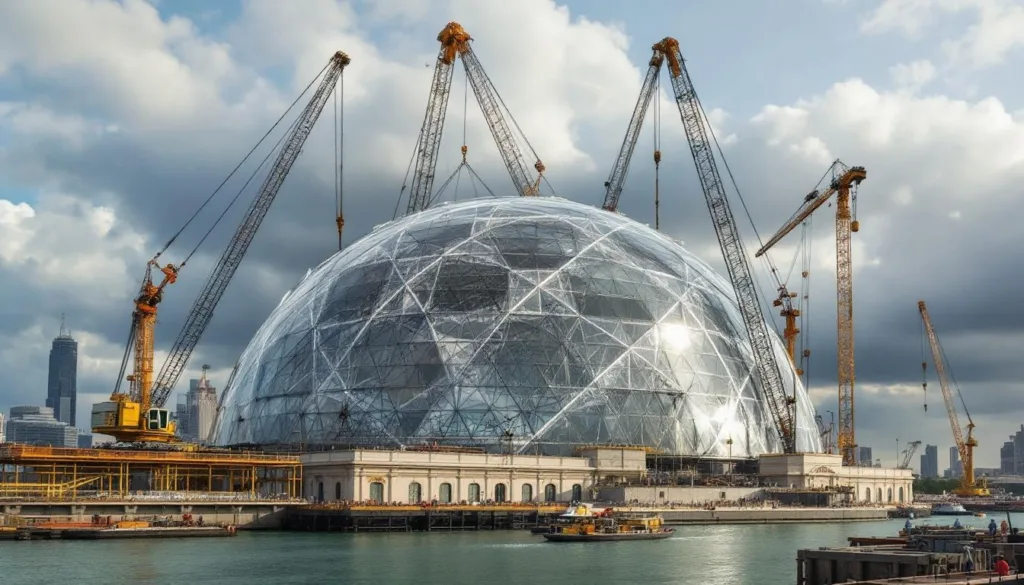 ein bauingenieur erklärt detailliert, wie in china eine 900-tonnen-kuppel in nur 90 minuten montiert wird – eine beeindruckende technische meisterleistung.